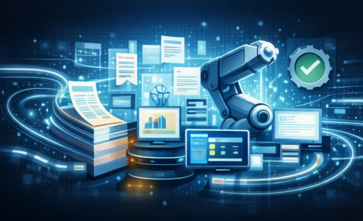 AI workflow automation — robotic arm processing documents